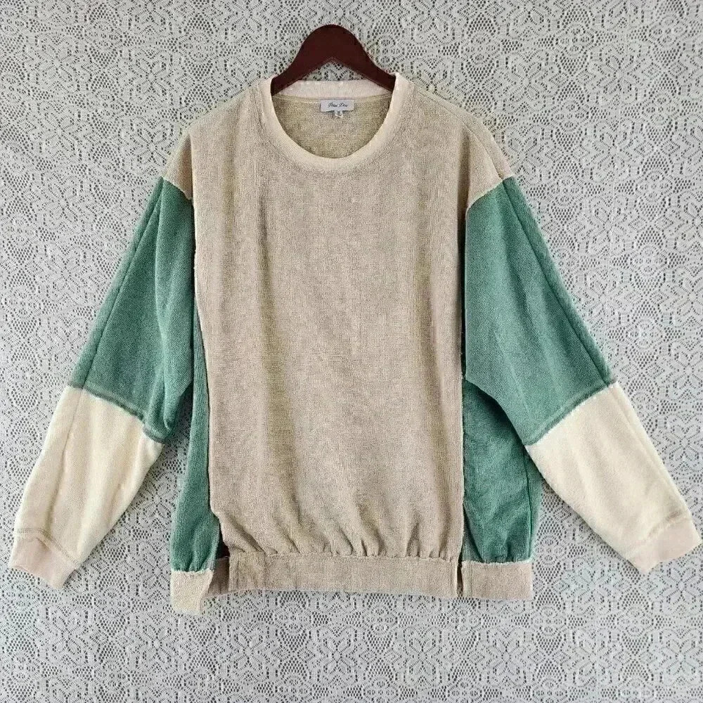 Petal Dew Crew Neck Pullover Color Block Oversized Women's Sweater M